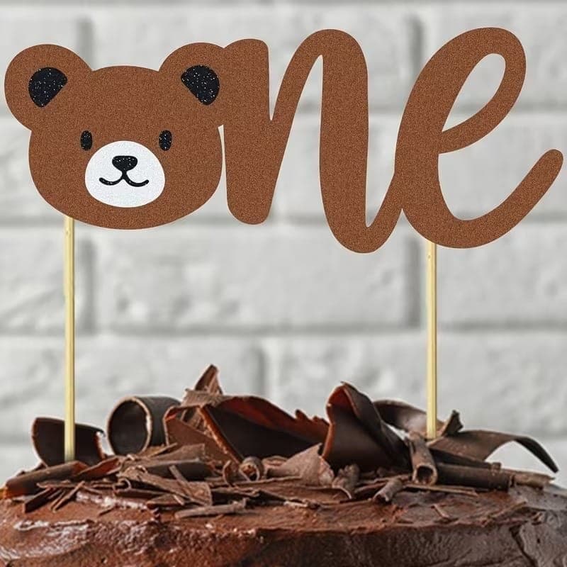 Woodland Bear "One" First Birthday Cake Topper