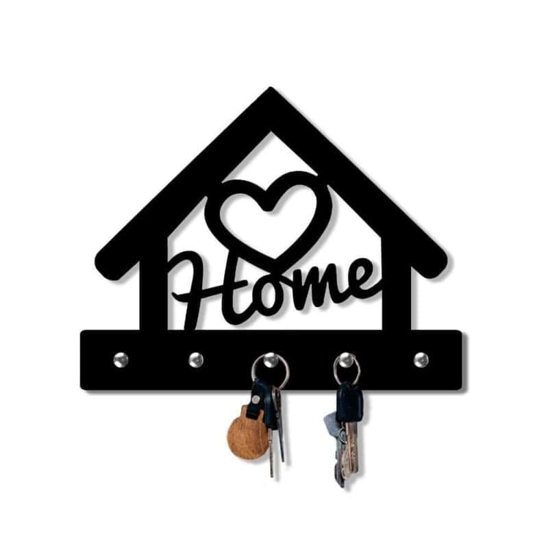Cozy Cottage "Home" Heart Entryway Key Rack (5 Hooks)