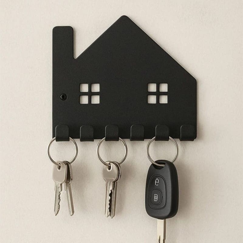 Architectural House Silhouette Entryway Key Holder (6 Hooks)