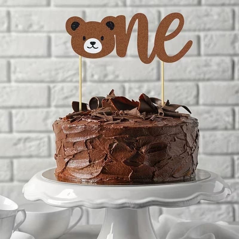 Woodland Little Bear "One" First Birthday Cake Topper