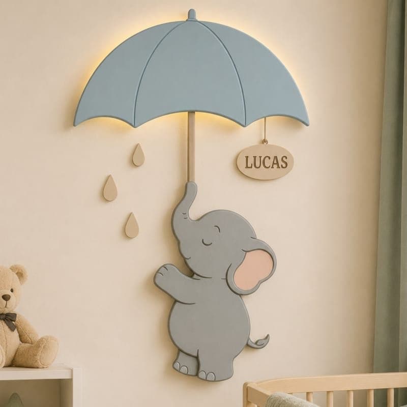 Personalized Elephant & Umbrella Nursery LED Night Light