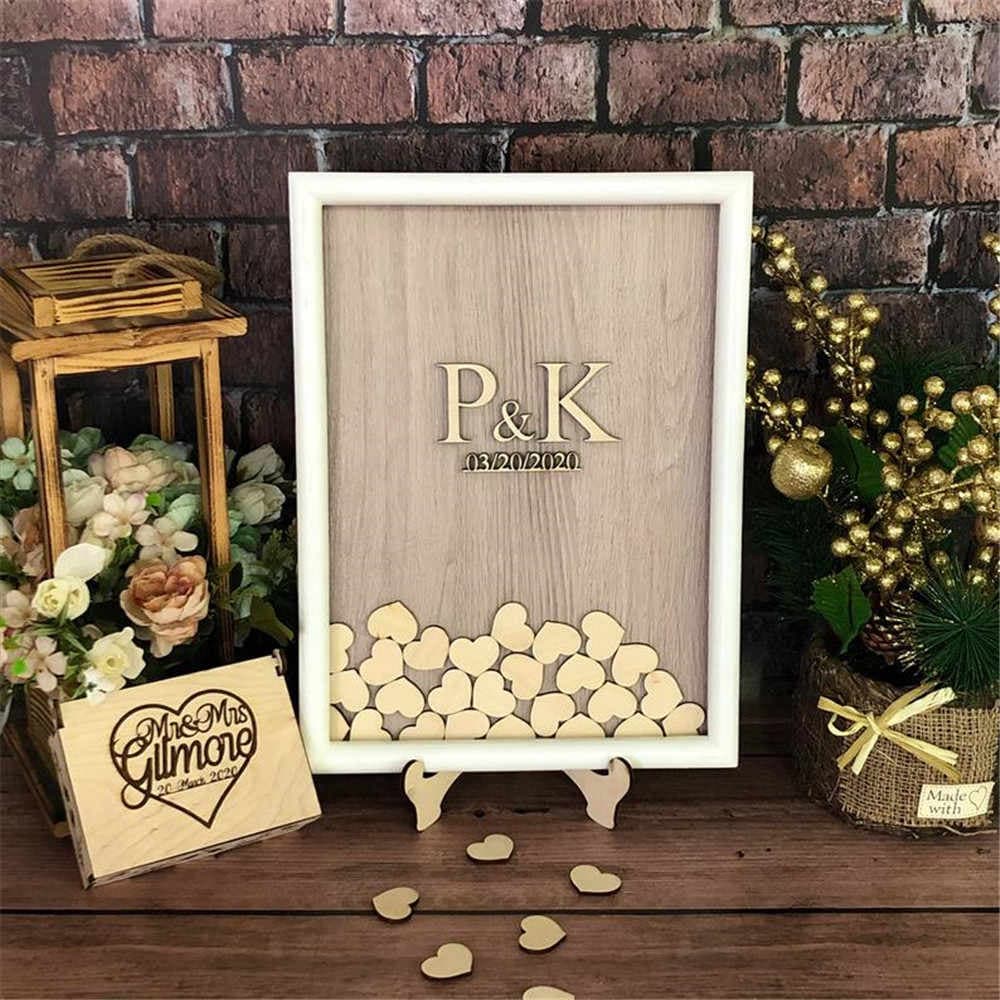 Heirloom Drop-Box Wooden Hearts Wedding Guestbook Frame